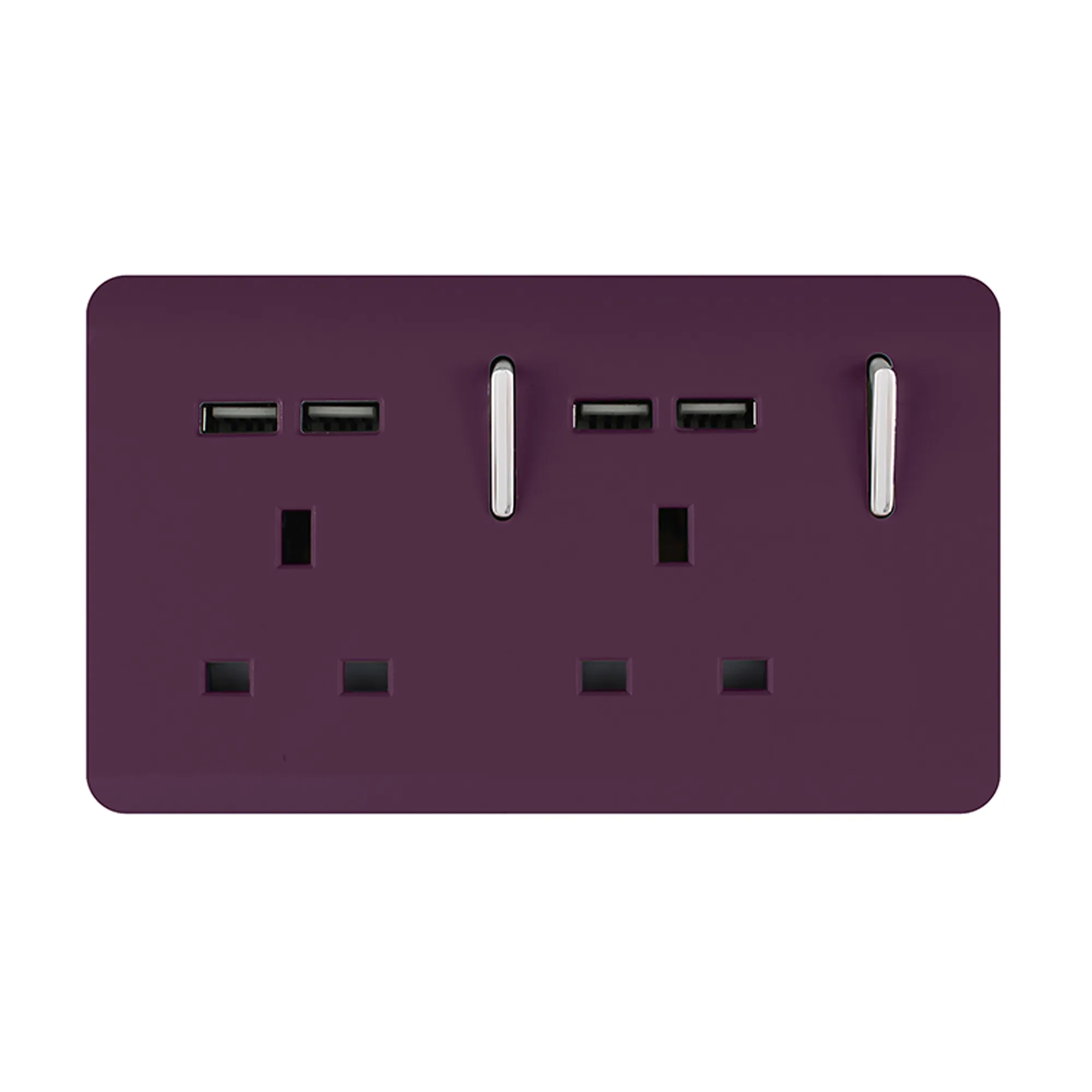 2 Gang 13Amp Switched Double Socket With 4X 2.1Mah USB Plum